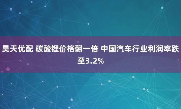 昊天优配 碳酸锂价格翻一倍 中国汽车行业利润率跌至3.2%